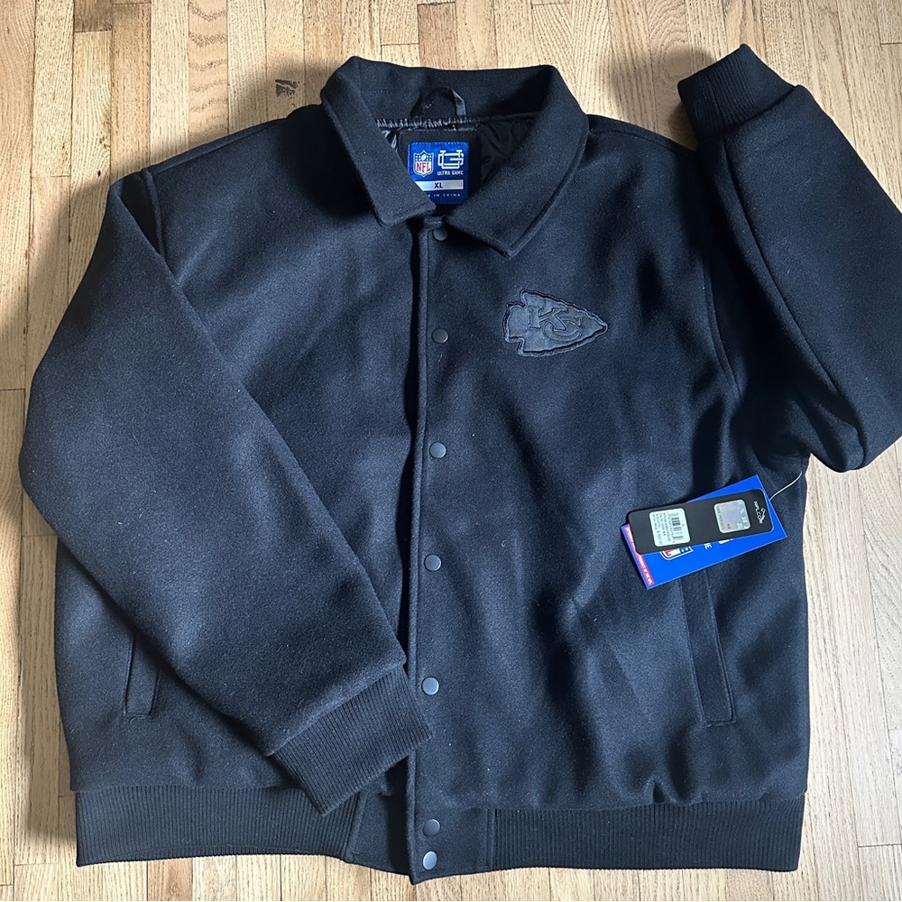 Kansas City Chiefs Black Varsity Jacket NFL Ultra Game Size XL  NWT